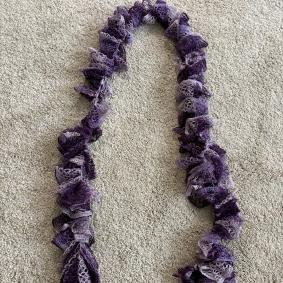 SOFT CROCHET RUFFLE SHADES OF PURPLE 84" SCARF. - Picture 2 of 2